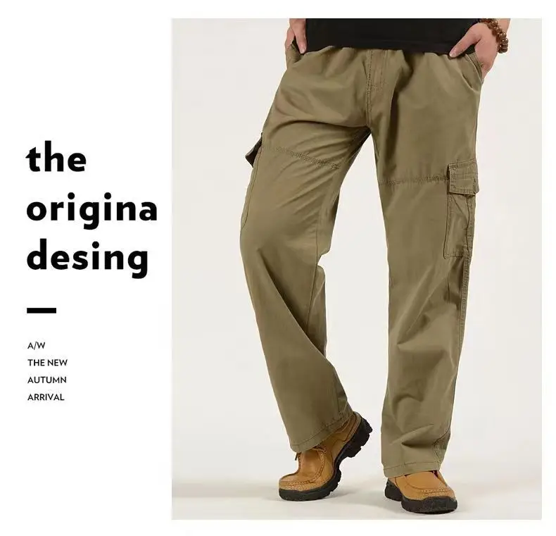 2026 Neue Herren Cargo-Hose aus Reiner Baumwolle Herbst Baggy Gerades Bein Multi-Taschen Arbeitshose Lässige Lange Hose Übergröße M-6XL – Detail 15