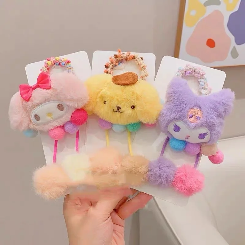 أربطة شعر مرنة من القطيفة اللطيفة للأطفال للفتيات، ربطات شعر كرتونية سانريو، أربطة مطاطية، أغطية الرأس، إكسسوارات الشعر #3