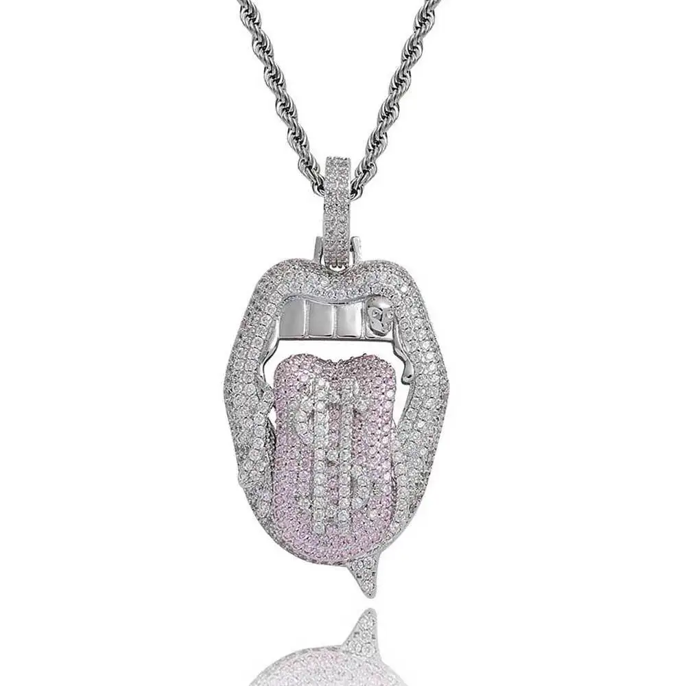 

Men's and women's necklaces plated with 18k gold zircon, lips, tongue, hip-hop, rock, pop, fashion, jewelry, party accessories