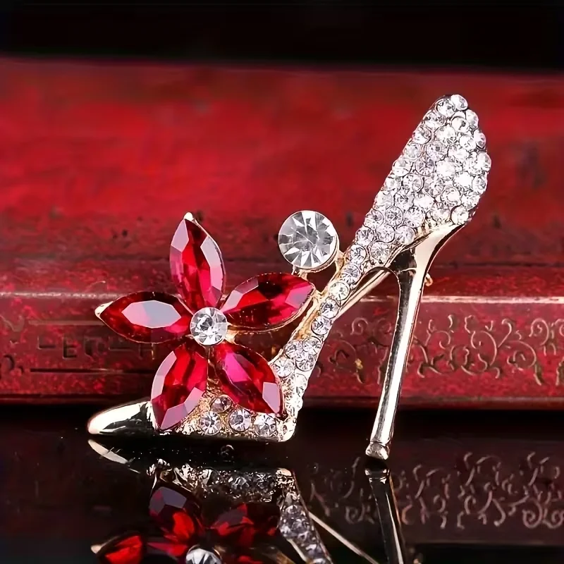 Shiny high heel brooch - Elegant red flower decoration, a multi-functional accessory suitable for jackets, bags, hats and shoes