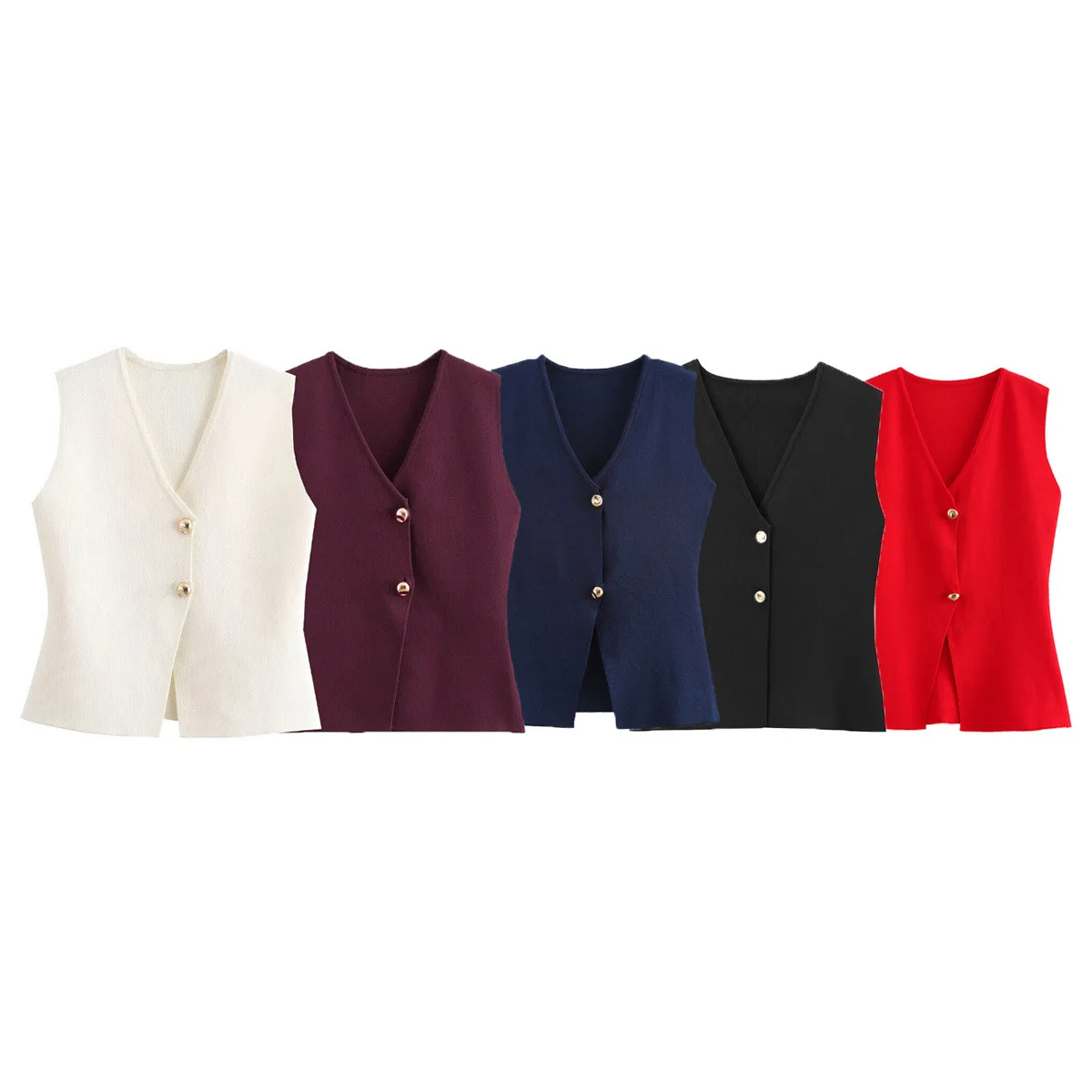 MsChuh Woman's Knitted Vest Cropped Sleeveless Vests Single Breasted Top Female Holiday Knitting Short Tops Spring Autumn New