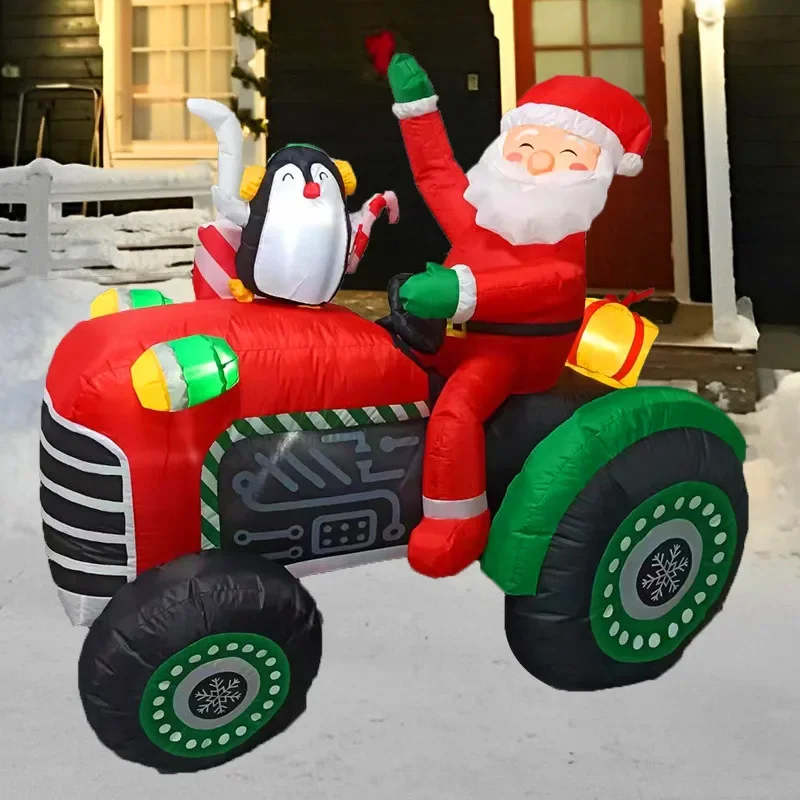 1.5M/5FT Christmas Inflatable Toys Decoration Santa Claus Drive Tractor Build-in LED Lights Xmas Festival Party Inflatable Model