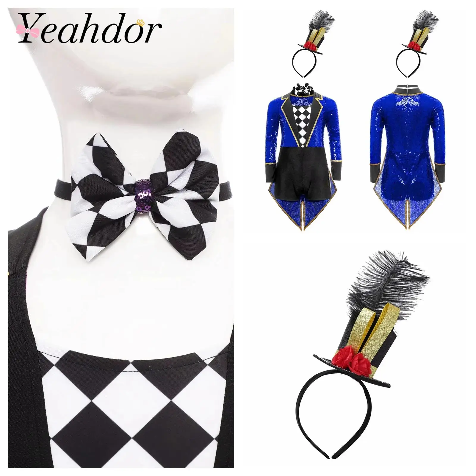 

Children Circus Costume Kids Boys Girls Magician Cosplay Costume Unitard Halloween Themed Party Clothes Ringmaster Fancy Dress