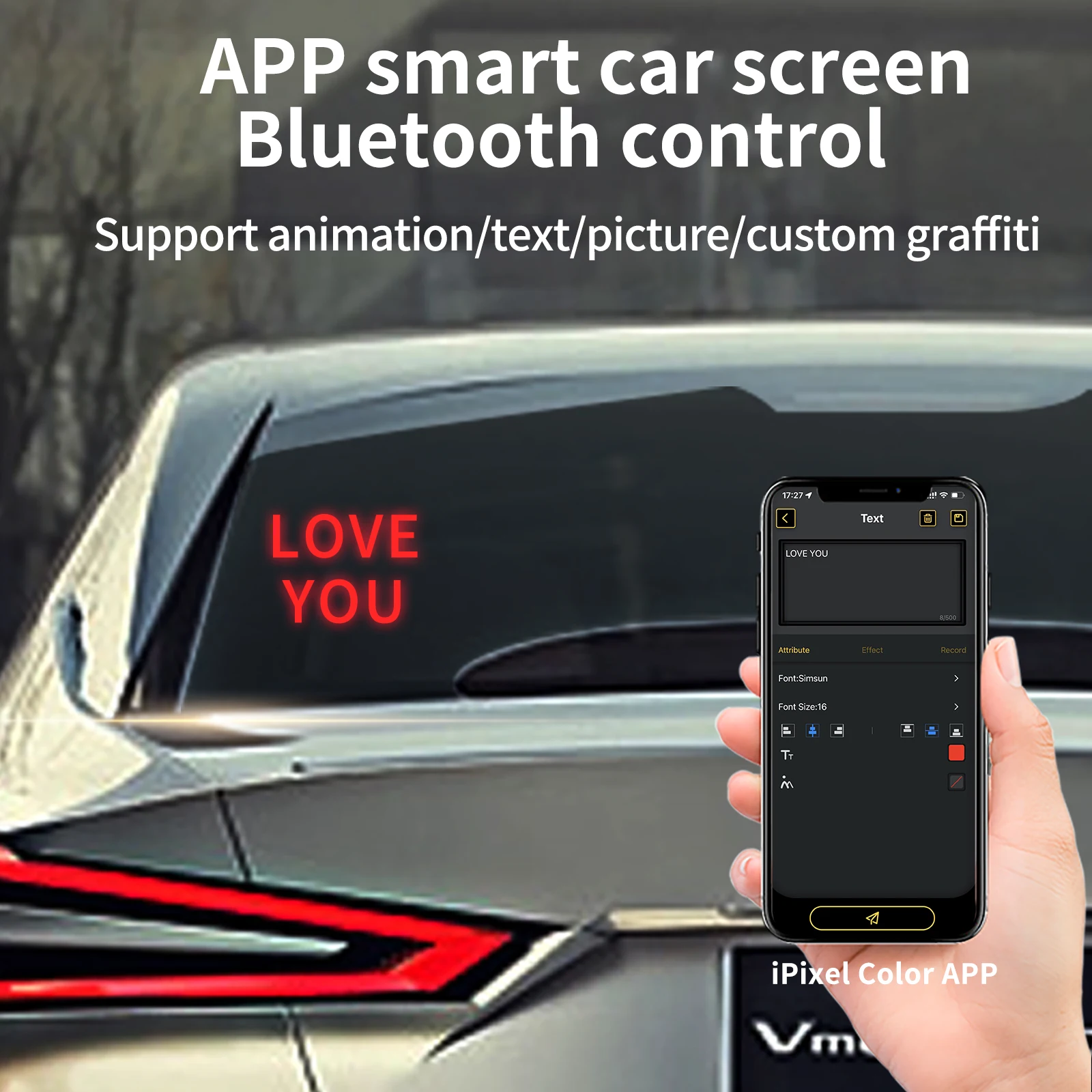 Smart LED Display Car Rear Mobile Phone Bluetooth APP Control Display Graffiti Scrolling DIY LED Expression Screen Pixel Panel