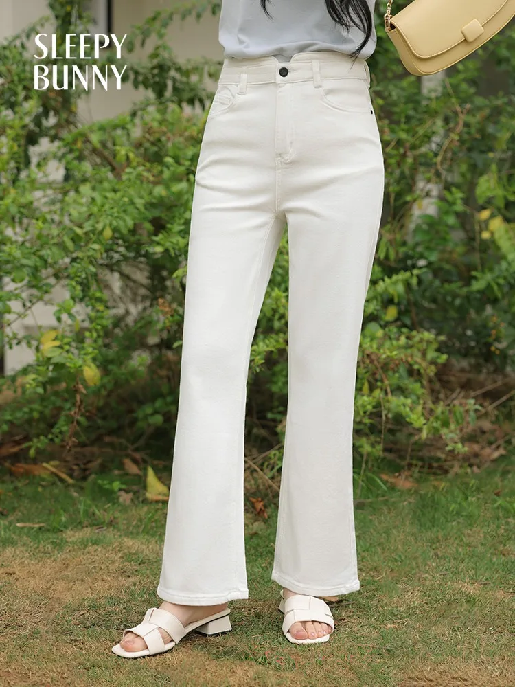 Slim Fit White Straight-Leg Jeans Women High Waist Commuter Pants Soft Brushed Fabric Spring Casual Trousers Flattering Fit - Image 5