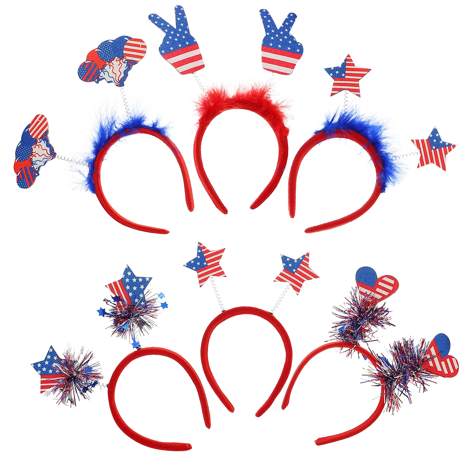 

6Pcs Independence Day Party Headbands Flag Hairband Props Star Shape Lightweight Female Headwear Costume Holiday Hair Hoops