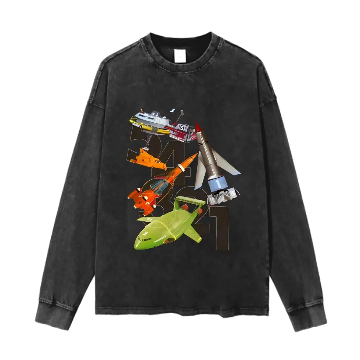 

Boat Rocket Whimsical Art Hip Hop Streetwear Washed Black T Shirt Vintage