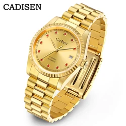 CADISEN Mechanical Automatic Watch For Men Japan 8215 Movement Sapphire Stainless Steel Luxury Golden Watch Relogio Masculino