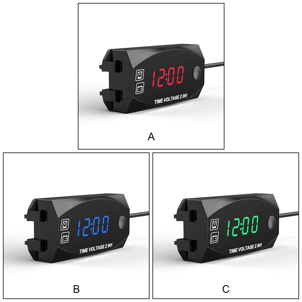 Motorcycle Voltmeter LED Screen Display Waterproof Motorbike Voltage Meter Riding Volt Gauge Outdoor Green Light