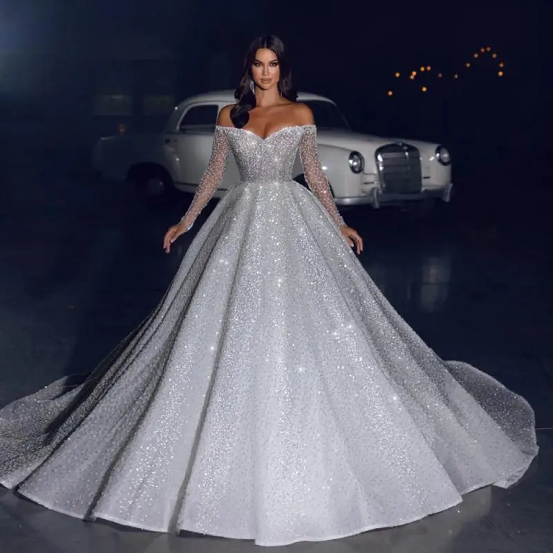 

Ball Gown Luxury Wedding Dresses 2024 Sweetheart Off The Shoulder Vestido De Novia Stunning Sparkly Robe De Mariee