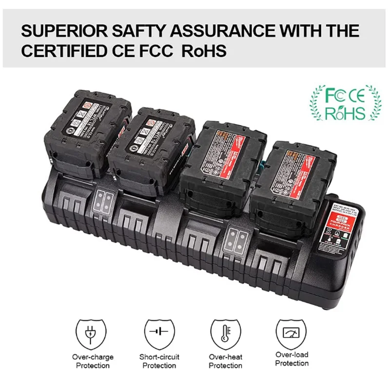 

For Milwaukee 14.4V 18V Li-ion Charger Rapid Optimum 4-Port 3A Charging Current Replacement Battery Charger N14 N18