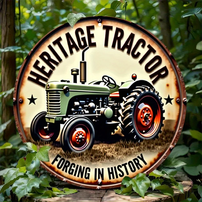 1 Stück Heritage Rundes Aluminiumschild, Traktor-Metallblechschild, Vintage rundes Aluminiumschild – Landwirtschaftliche Metallwanddekoration, Wanddekoration Sig