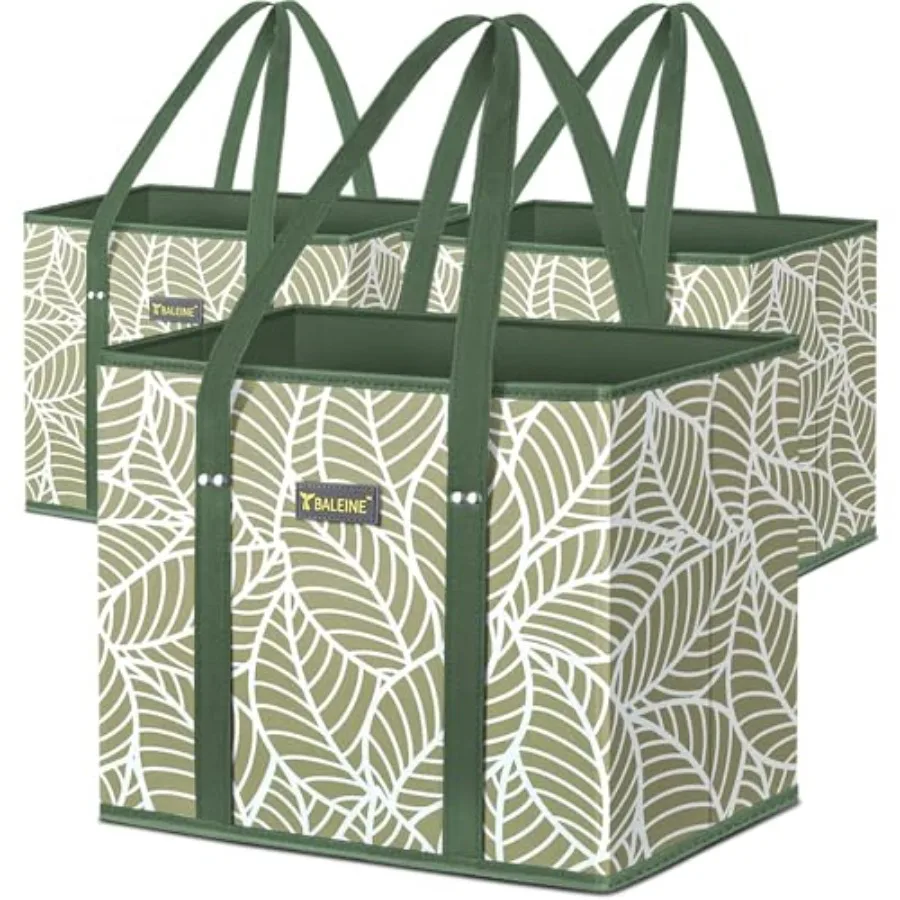 

3Pk Reusable Grocery Bags Foldable Shopping Bags for Groceries with Reinforced Bottom and Handles Antique Foliage