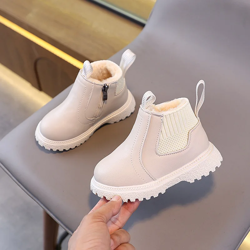 Winterstiefel für Jungen und Mädchen, modische Schneestiefel mit Reißverschluss, flauschig, warm, rutschfest, kurze Stiefel für Kinder, Lederschuhe für Kinder. – Detail 20