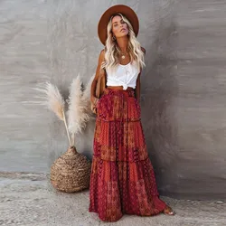 Womens Loose Long Boho Flowers High Elastic Waist With Pockets And Belt Maxi Skirt Pleated Skirt 2026 Summer Sexy Women Skirts