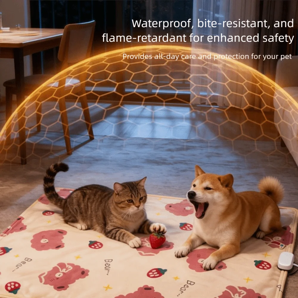 

Adjustable Temperature Pet Heating Blanket Warm Waterproof Cat Heated Mat Blanket Smart Timer Wear Resistant Winter Pet Heater