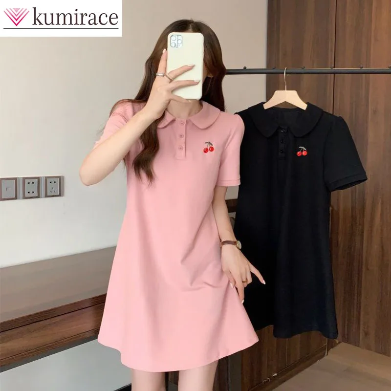 

Large Loose T-shirt Skirt for Children's Summer Outfit, Slightly Chubby and Slimming, Sweet and Fresh Polo Dress Kawaii Clothes