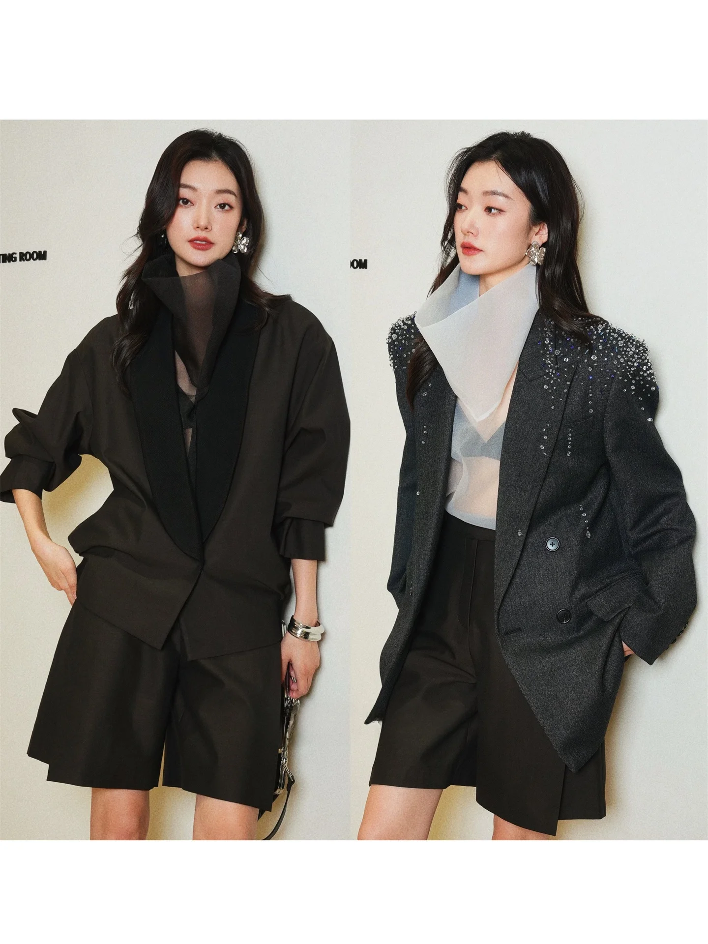 

Faionable Layered High Collar Svel Wide Fit Me Vest Two Colors Moss Ye mat Sle Loose Fit Polyester