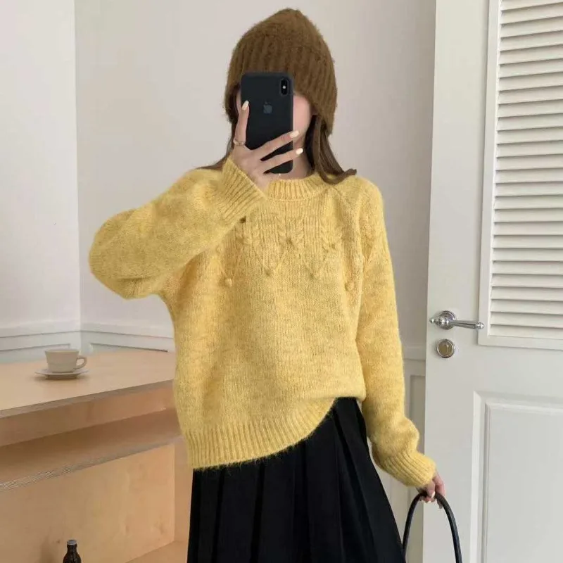 

Retro round neck three-dimensional jacquard lazy sweater bottoming shirt autumn and winter sweater sweater top