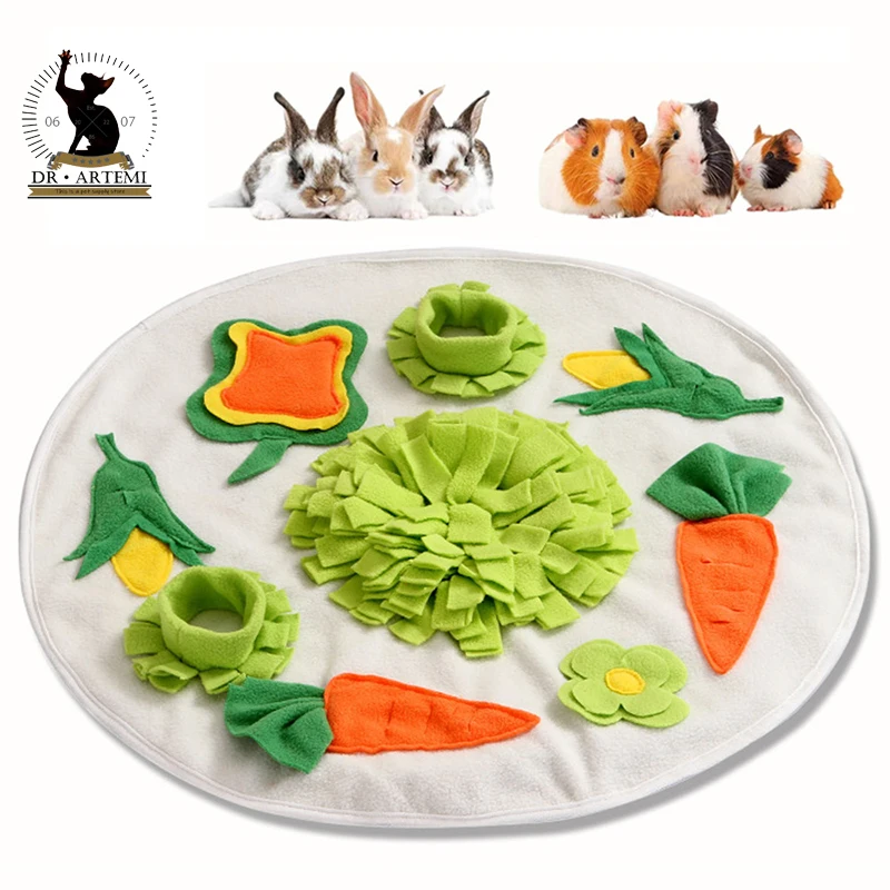 Pet Sniffing Pad Mat Round Carrot Flower Snuffle Mats Little Puzzle Treat Dispenser Bunny Rabbit Chinchillas Guinea Pig Foraging