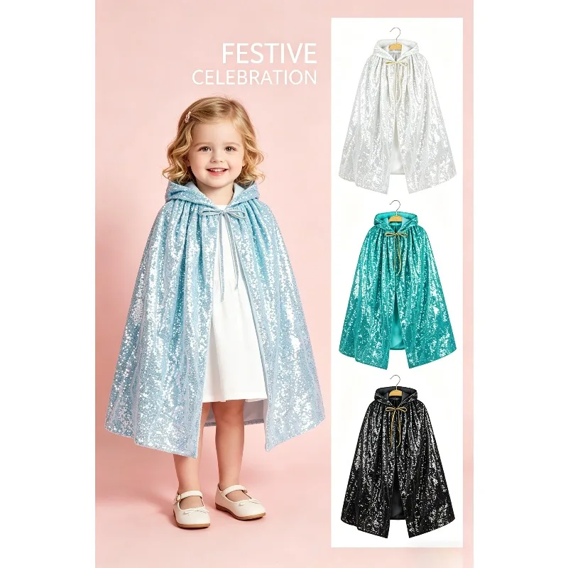 

Sequined Hooded Cape Gothic Steampunk Shawl Sparkling Outerwear Carnival Birthday Holiday Party Cosplay Stage Performance Cloak
