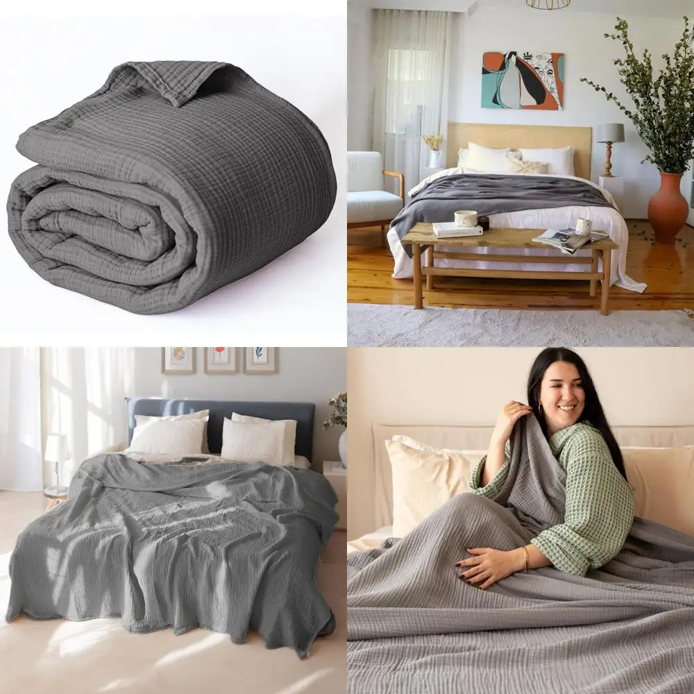 

Queen Size Soft 100% Cotton Muslin Throw Blanket, Pure Turkish Cotton Bed Blanket, Gray, 91x95 Inches
