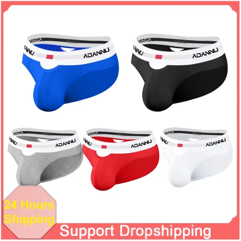 Men's Sexy Hollow Out Briefs 95% Combed Cotton Soft Stretch Underpants 5 Colors Breathable Triangle Panties