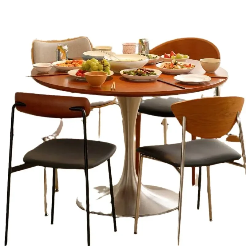 Medieval style rock slab solid wood home Nordic dining table,  round dining table Internet celebrity simple
