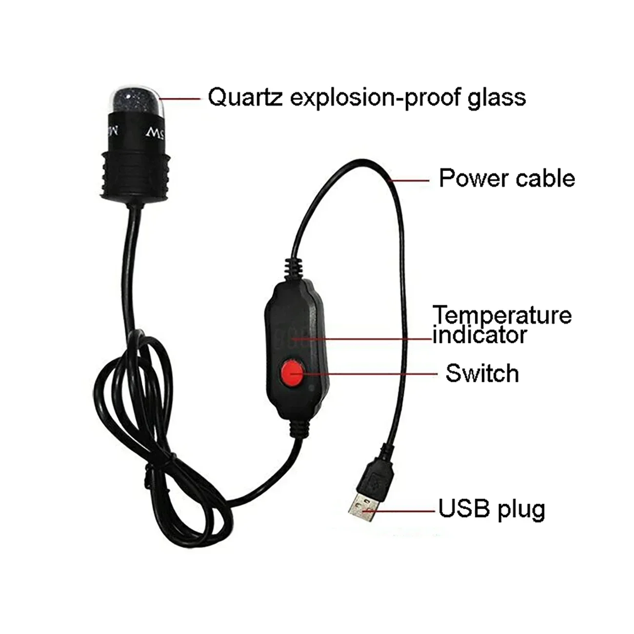 USB Heater Mini Aquarium Fish Electric Heating Rod Turtle Tank Digital LED Heating Rod Rapid Adustable Temperature Rise