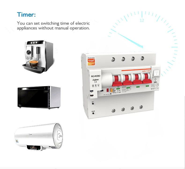 4P RCBO Zigbee Smart Circuit Breaker Energy monitoring and meter function for Alexa and Google home Wireless Leakage Protection