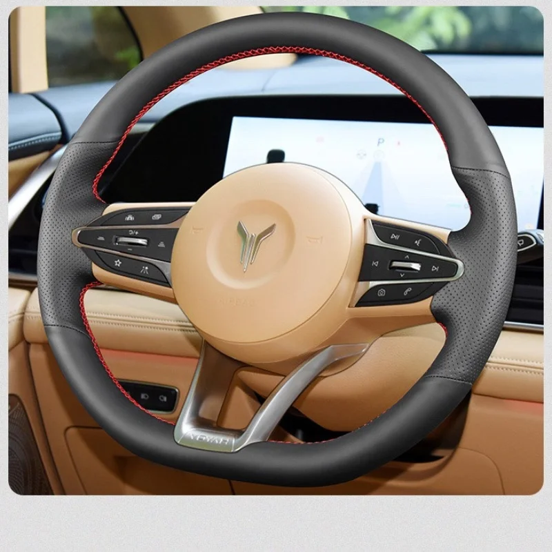 

For Lantu Car Steering Wheel Cover Anti-skid Genuine Leather Braided Custom Hand-sewn 2022 Dreamer Auto Interior Accessories