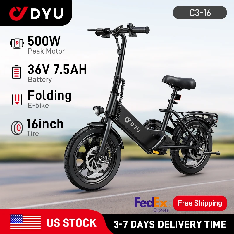 

DYU C3-16 Electric Bicycle 500W Peak Motor 36V7.5AH Lithium Battery Electric Bike 16 Inch city E-bike