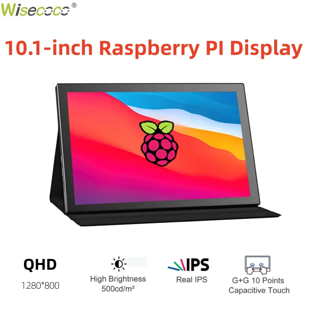 Wisecoco 10.1 inch 1280x800 IPS Touch Screen HDMI Portable Monitor with Case Cover Speakers for Raspberry Pi 5 4 3 Windows 10 8