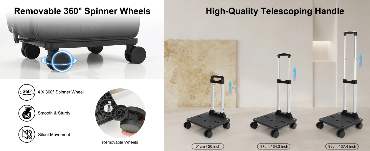 removable 360° spinner wheels