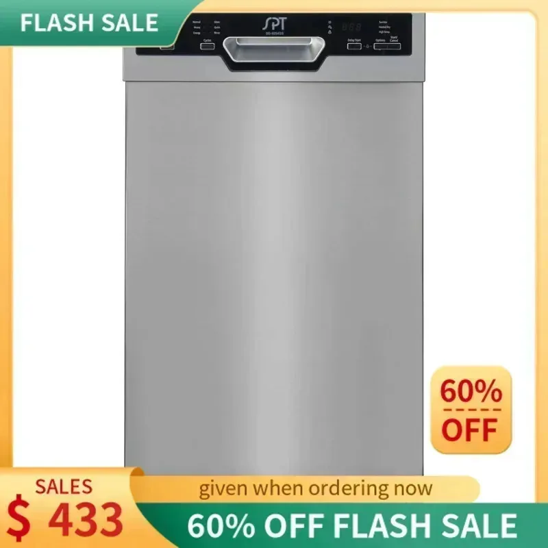 PMD4-SPT SD-9254SSA 18인치 내장형 스테인리스 스틸 식기세척기(가열 건조 기능 포함), 에너지 스타, 6가지 세척 프로그램, 8인용