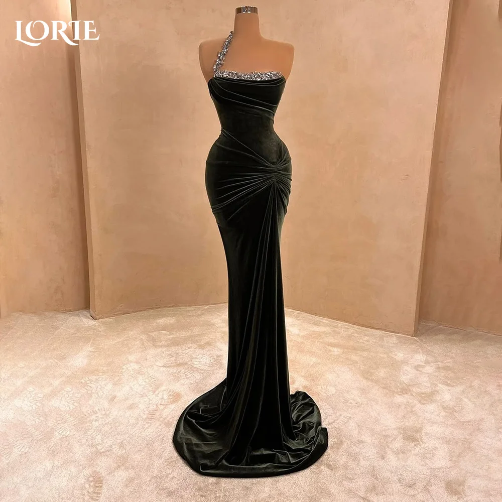 LORIE Mini Zwarte Zeemeermin Avondjurken Glanzend Sparkly Fluwelen Backless Arabië Prom Jurken Sexy Saudi Baljurk Aangepast