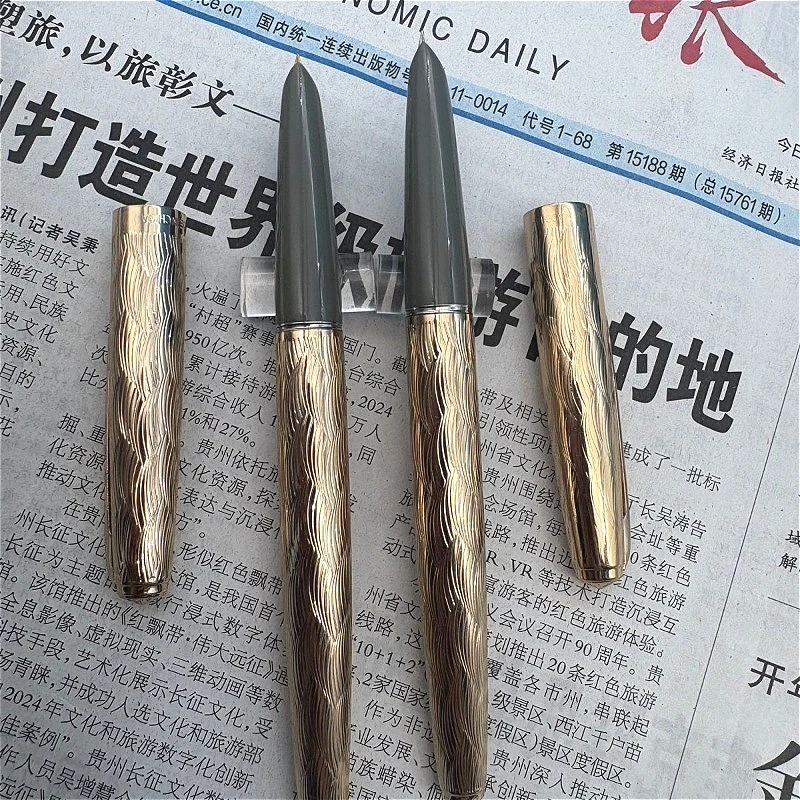 90s Hero 100 Limited Edition Gold Plated Pen Engraved with Large Ripple Iridium Hooded Nib Old Edition Pen with Original Box
