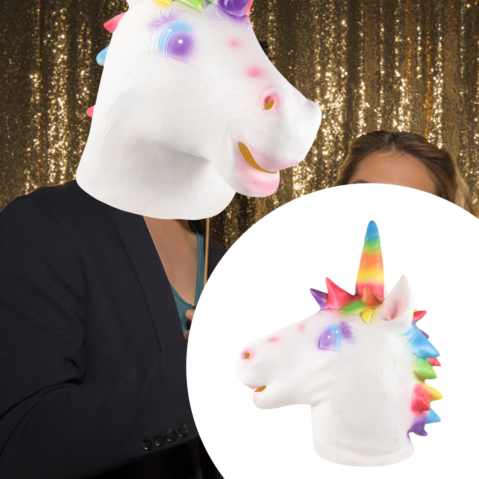 ยูนิคอร์นหัวหน้ากากสัตว์สําหรับผู้ใหญ่ Masquerade Party Props Full Head Unicorn ชุดคอสเพลย์ฮาโลวีน