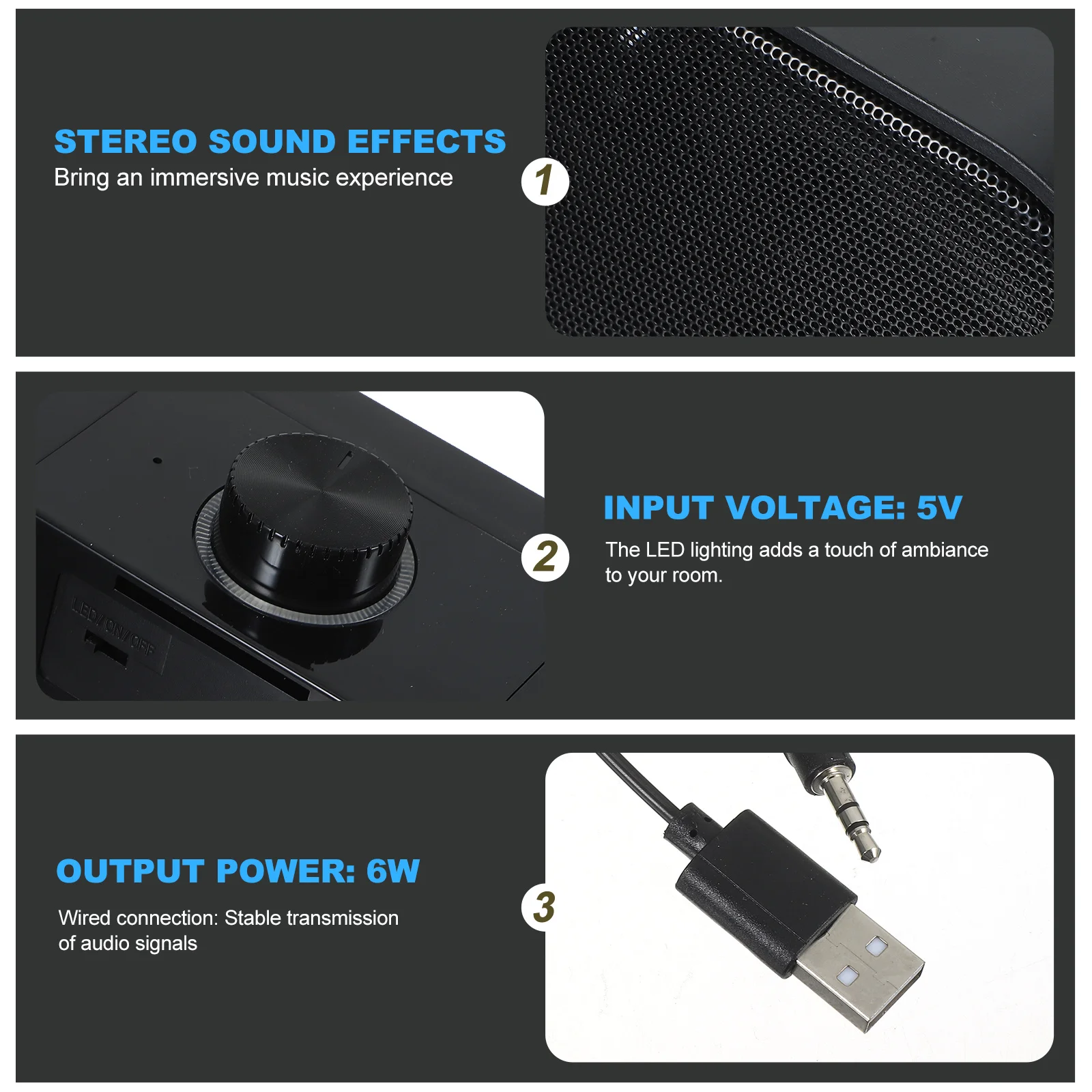 

Standing Soundbar Long Slim Speaker LED Light Desktop Soundbar Compatible with Tablet Computer Standing Sound Bar