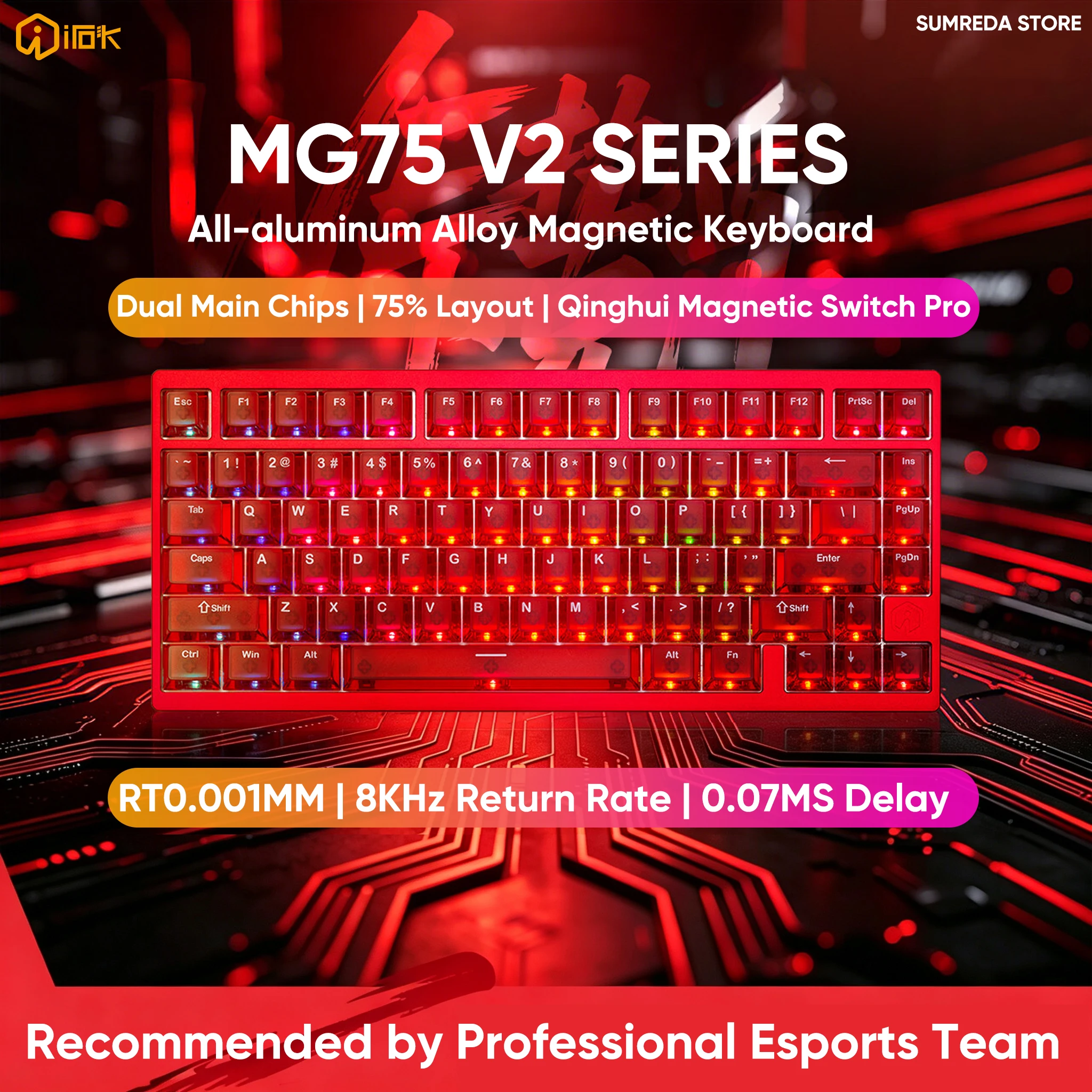 IROK MG75 V2 MG75V2 75% Layout Magnetic Gaming Mechanical Keyboard 81 Keys Aluminum RT0.001mm 0.07ms 8KHz Wired Gamer Keyboard