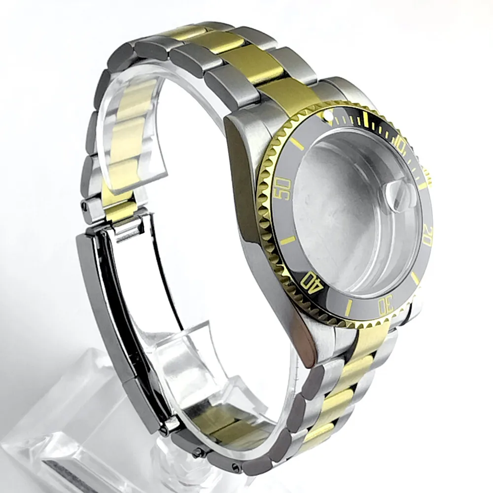 40,5-mm-Gehäuse für mechanische Uhren, passend für NH35- und NH36-Uhrwerke, Saphirglas, SUB-Edelstahlgehäuse in Gold, Uhrenteile und -zubehör. – Detail 2