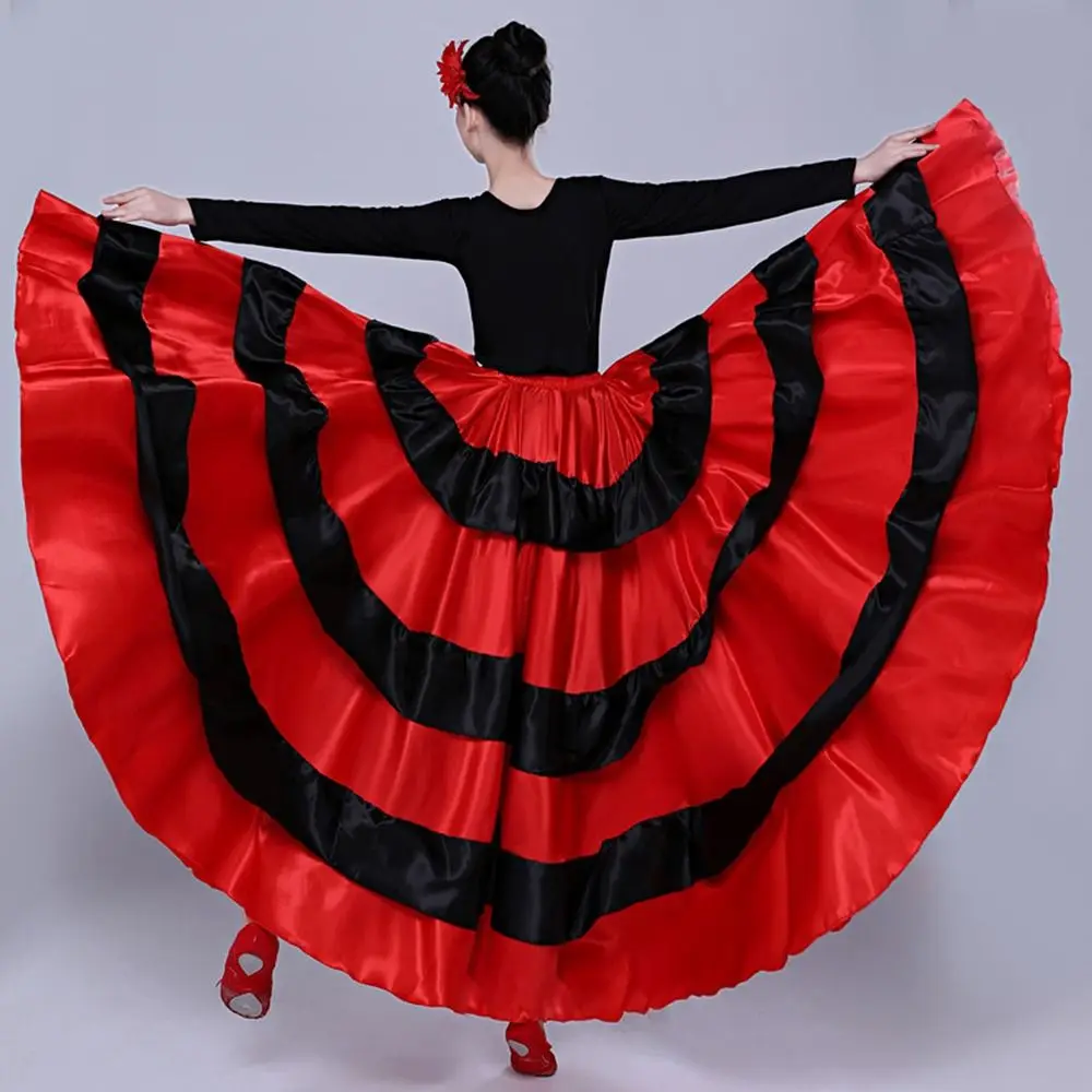 Mode Satin Spanisch Flamenco Rock Big Swing Glatte Bauchtanz Kostüme Party Ballsaal Große Swing Rock für Frauen