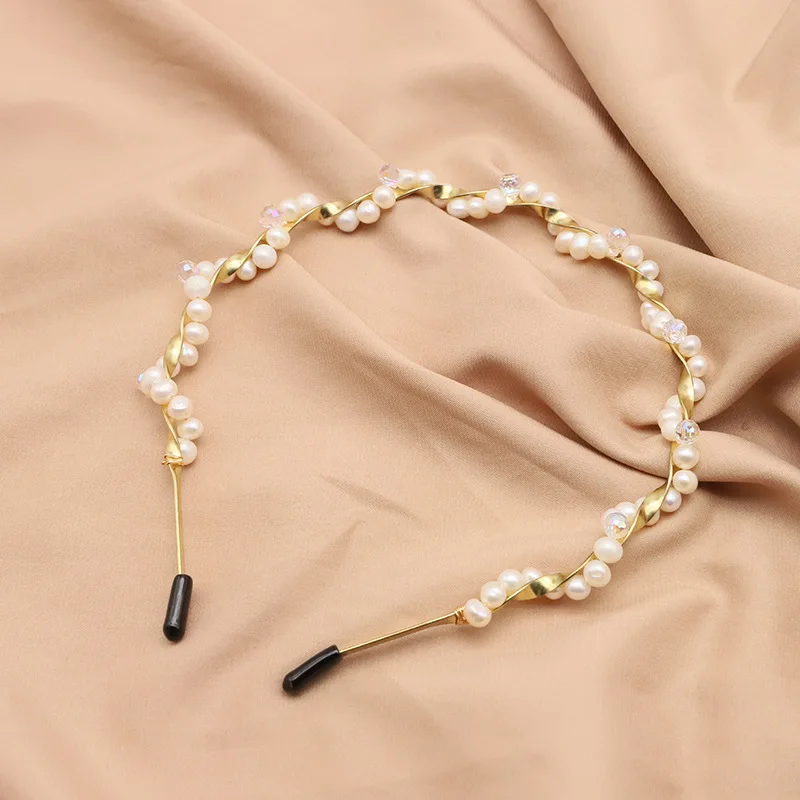 عدم الانزلاق العصابات الشعر موضة لؤلؤ المياه العذبة الطبيعية رباط شعر النساء الشعر هوب العصابات عقال الفتيات إكسسوارات الشعر غطاء الرأس