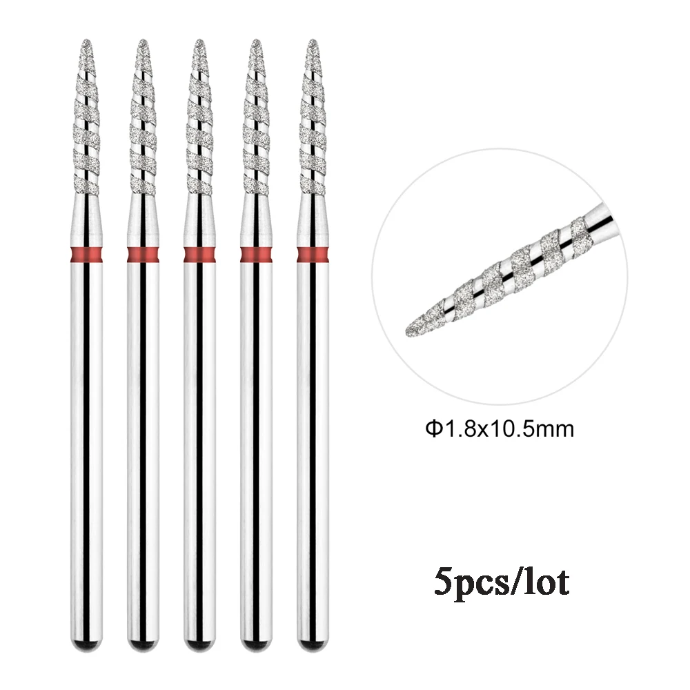 5Pcs/lot Diamond Nail Bits Tornado Flame Cuticle Drill Bit Pro Russian Electric File Bits for Nail Manicure and Pedicure 3/32\'\'