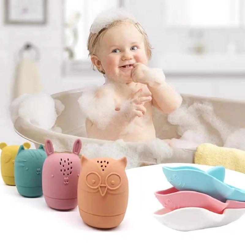 Baby Teether Silicone Bath Toy Set Shark Animal Floating Mold for Toddler Infant Bathtub Shower Squirt Spray Water Game Kid Gift