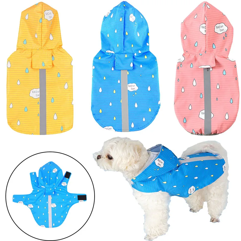 Pets Dog Clothes Outdoor Breathable Clothes For Puppies Hooded Raincoats Printing Reflective Strip Dogs Rain Coat Waterproof