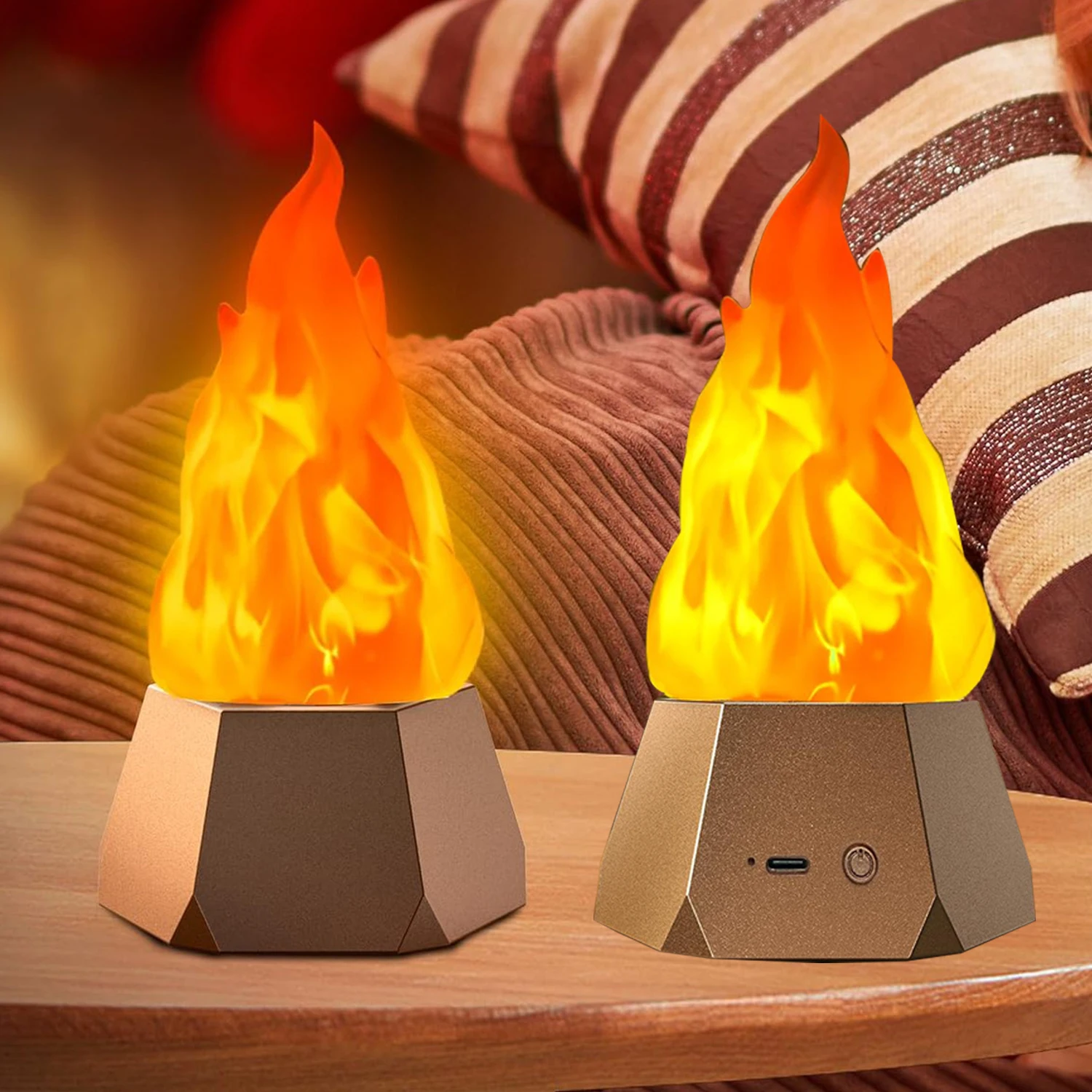 2 Packs Flame Table Light 1200mAh USB Rechargeable 3-Mode LED Lamp for Outdoor Camping Holiday Fake Fire Atmosphere