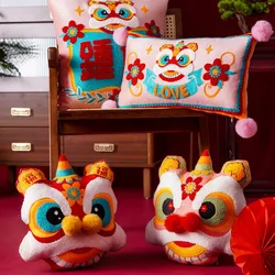 Dance Lion Pillows Joyful Chinese Traditional Embroidery Cushion Love Pillow Cover New Year Party Home Decorations