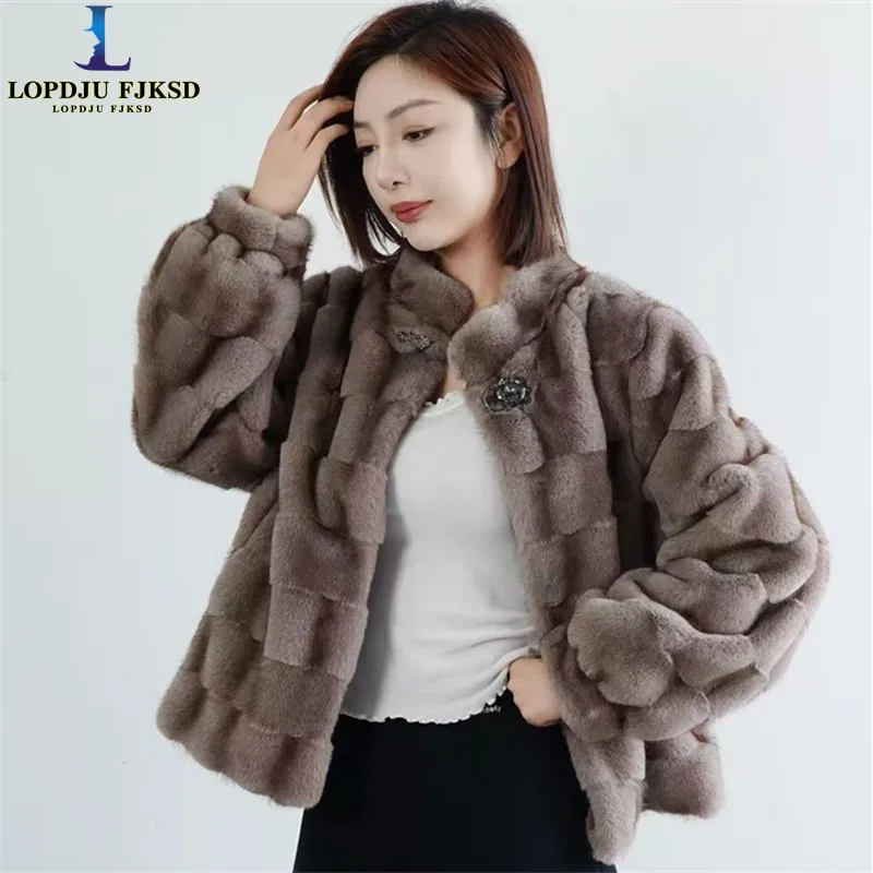 Faux Mink Fur Coats for Women,O-Neck Jackets,Covered Button Overcoat,Female Clothes,Thicken Warm,New ,Winter,2025