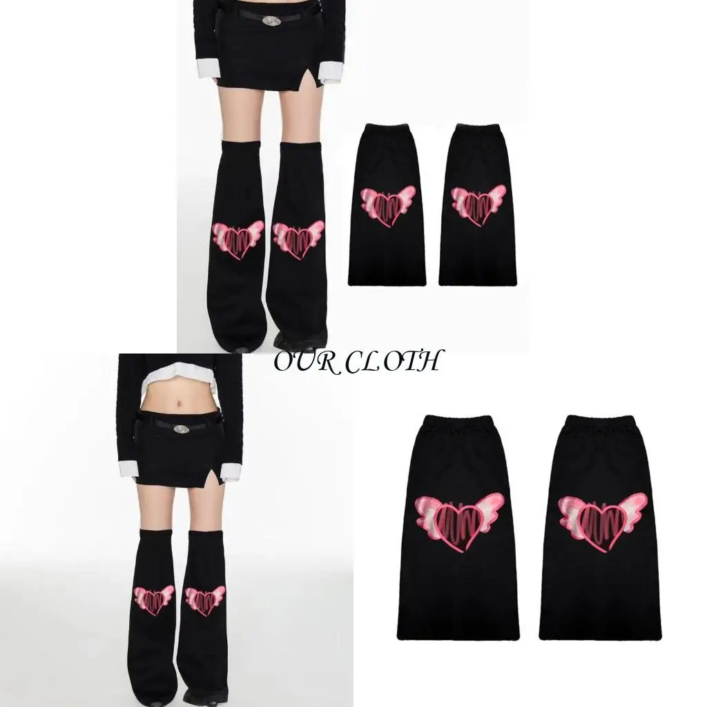

Грандж над коленой ногой покрывает Harajuku Heart Wing Print Black Denims The Wearners Y1AC